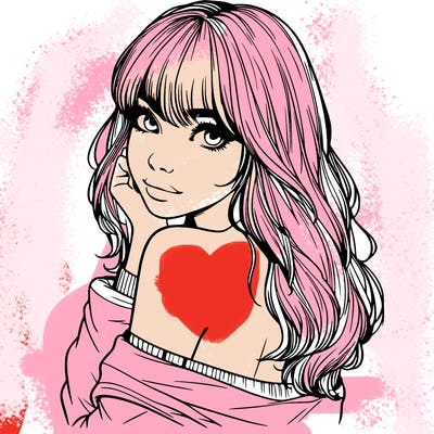 realistic girl with bangs looking over her shoulder