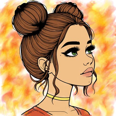 realistic girl with buns on the top of her head