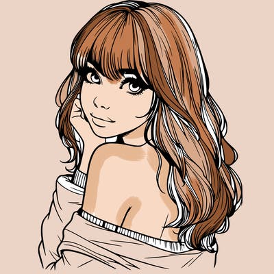 realistic girl with bangs looking over her shoulder