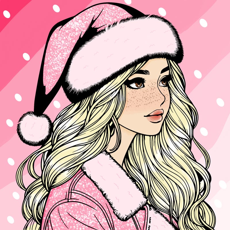 realistic girl in santa hat