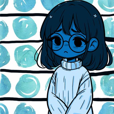 sad girl with glasses in a sweater