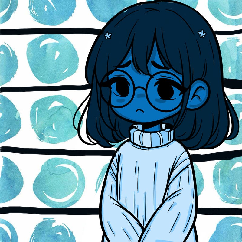 sad girl with glasses in a sweater