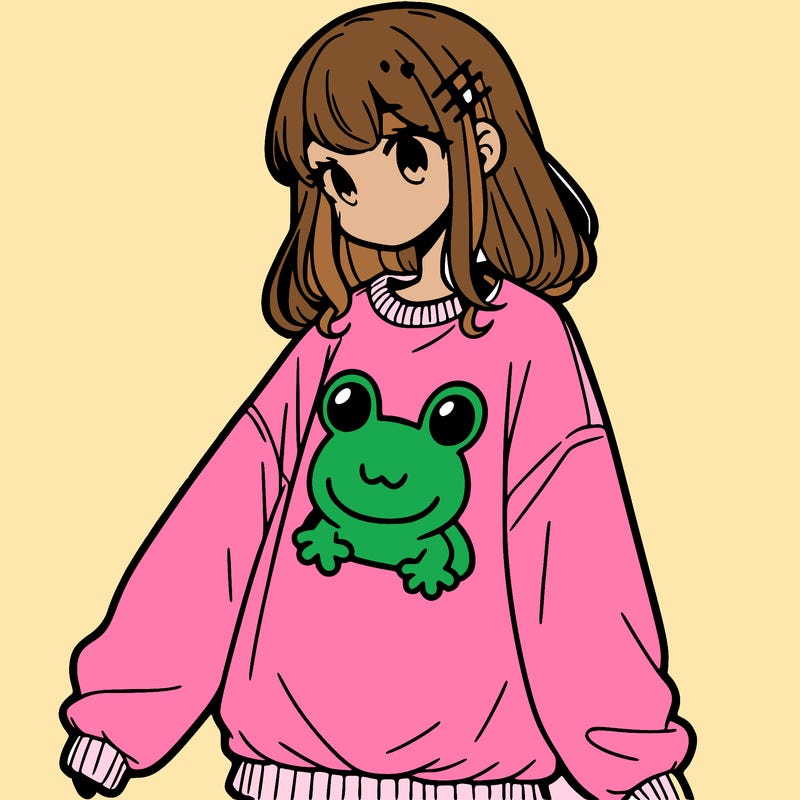 girl wearing frogging sweatshirt