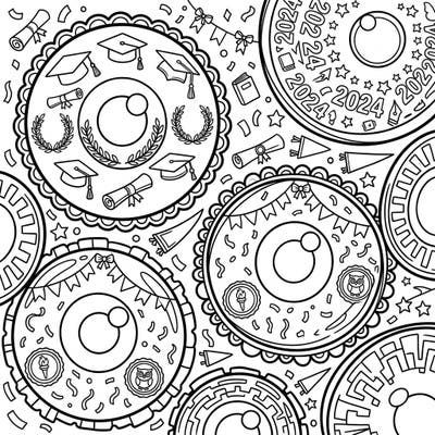 Celebrate the momentous occasion of Graduation Day with this truly unique coloring page. Featuring intricately designed contact lenses adorned with academic caps, diplomas, and festive confetti, it's a creative way to honor achievement and new beginnings.