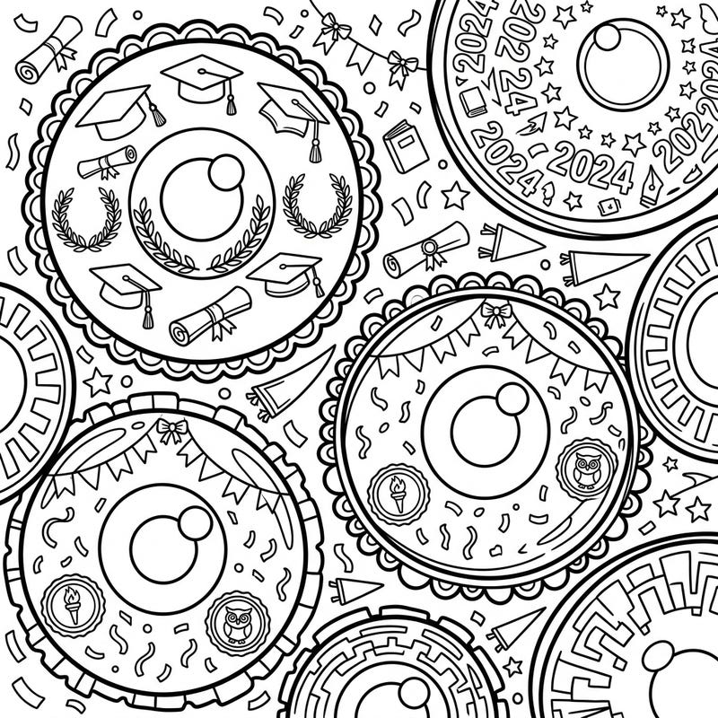 Celebrate the momentous occasion of Graduation Day with this truly unique coloring page. Featuring intricately designed contact lenses adorned with academic caps, diplomas, and festive confetti, it's a creative way to honor achievement and new beginnings.