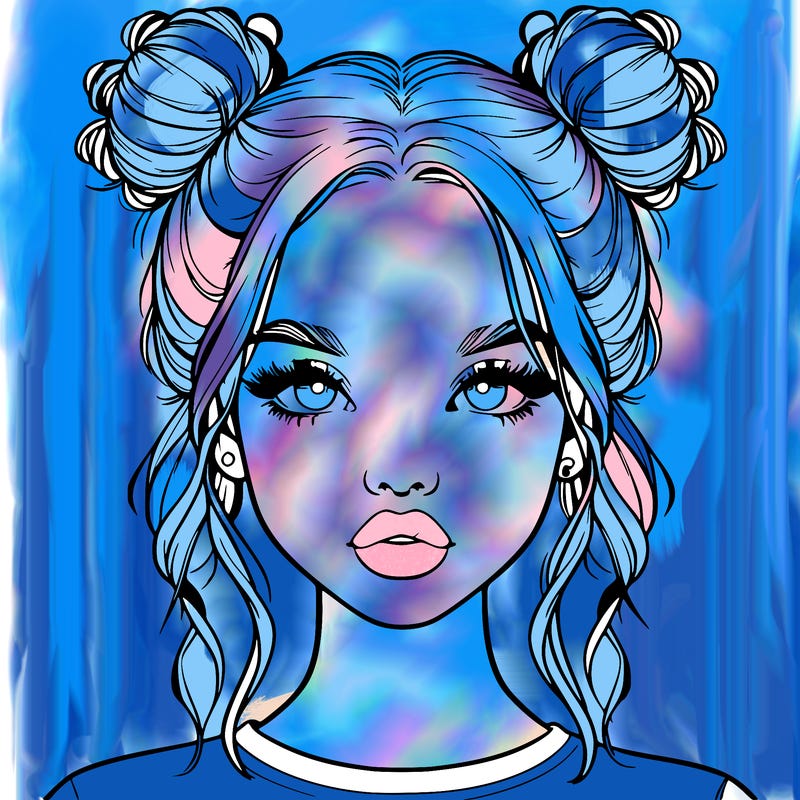 realistic girl with two buns in hair and lips