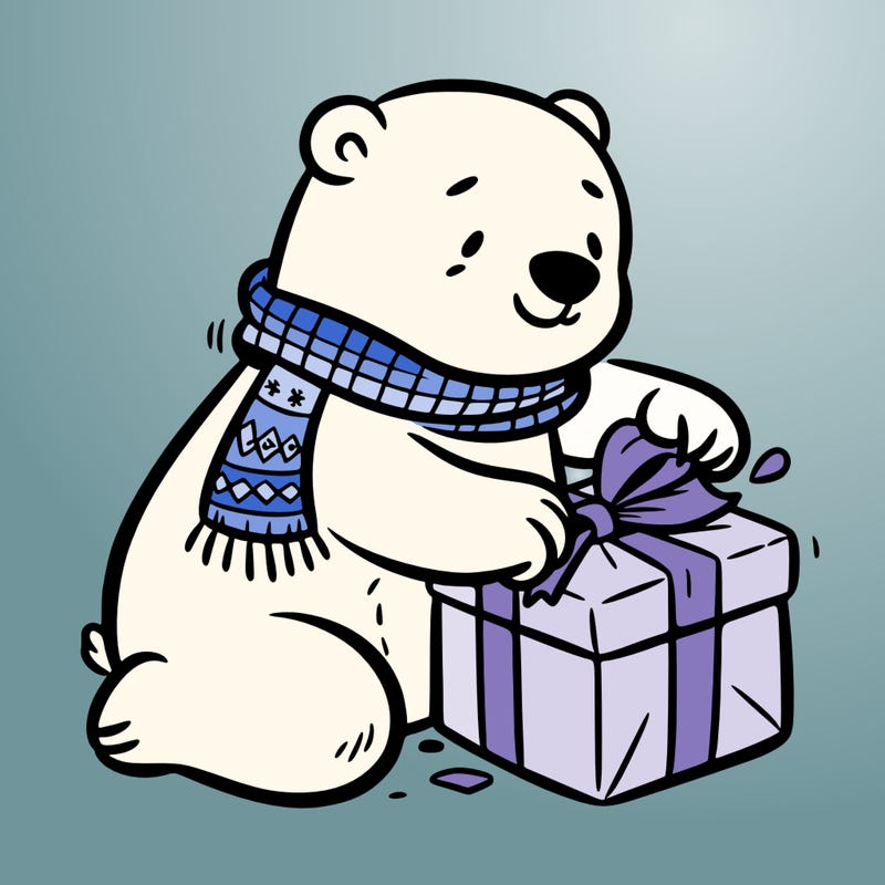 polar bear wrapping a present