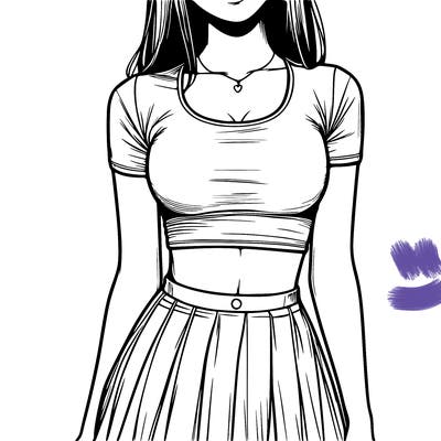 realistic girl wearing crop top and skirt