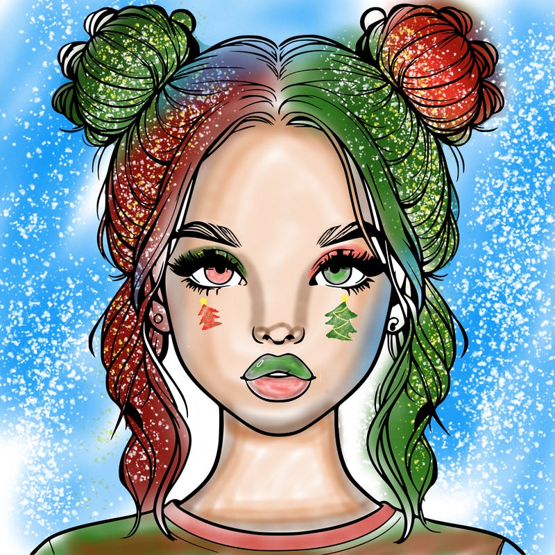 realistic girl with two buns in hair and lips