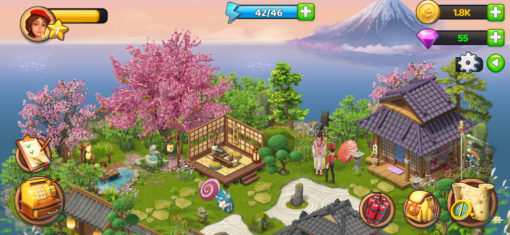 Tuscany Garden-Farm&Adventure - A peaceful Japanese garden scene with cherry blossoms and traditional architecture in Tuscany Garden