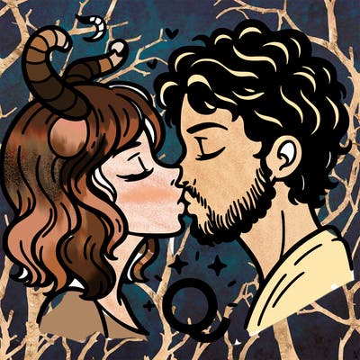 a taurus woman and a cancer man kissing