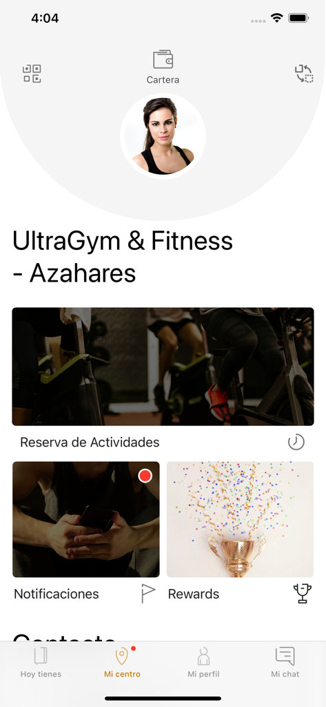 ULTRA GYM - Ultra Gym app home screen showing member dashboard with activity booking notifications and rewards