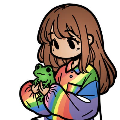 girl with long hair and a oversized shirt. and she is holding a frog