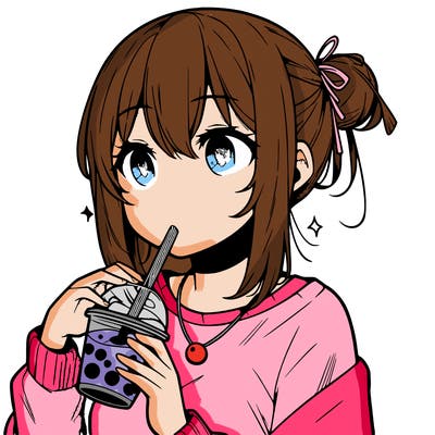 manga character drinking boba