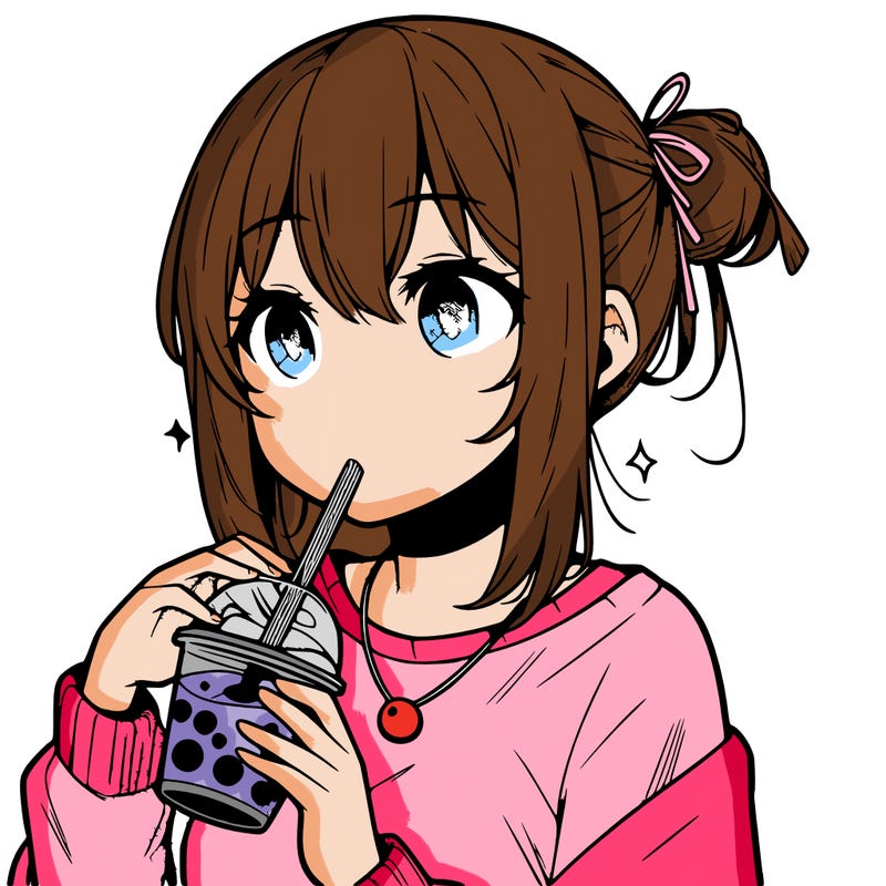 manga character drinking boba