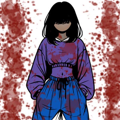 realistic girl faceless with baggy pants and a crop top