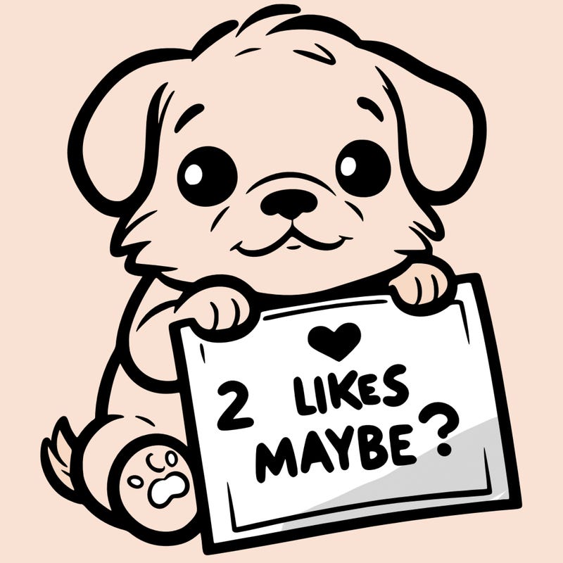 a puppy holding a sign that says 2 likes maybe?