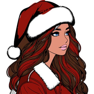 realistic girl in santa hat