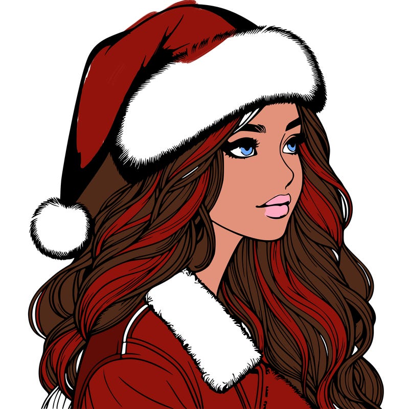 realistic girl in santa hat