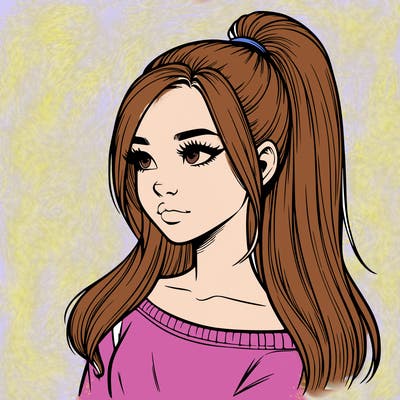 realistic girl with a high ponytail