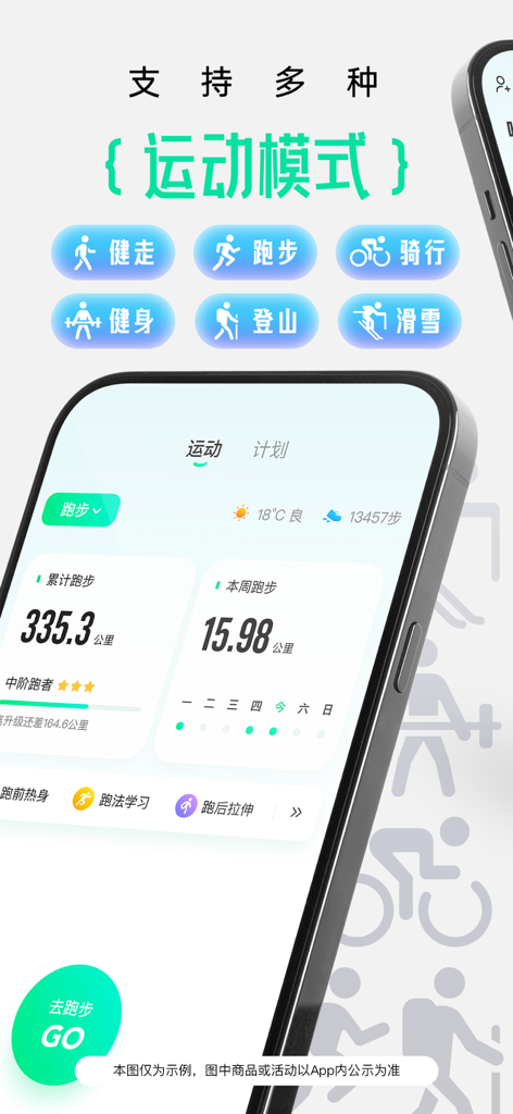 Codoon mobile app interface displaying multiple sports modes and running statistics