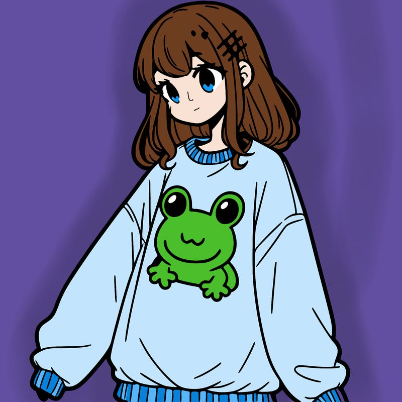 girl wearing frogging sweatshirt