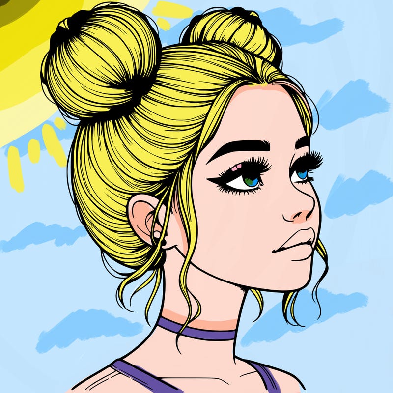 realistic girl with buns on the top of her head