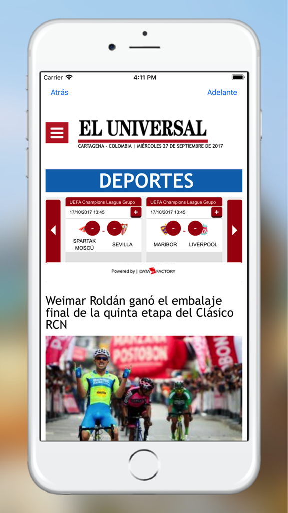 El Universal Cartagena - Sección de deportes de la aplicación El Universal Cartagena con noticias de ciclismo y fútbol