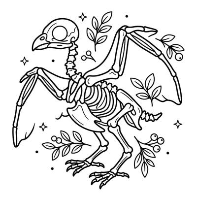 Unearth the fascinating world of bird anatomy with this engaging coloring page designed especially for kids. It features a friendly bird skeleton, complete with clear bones and simple nature elements, perfect for young artists to bring to life.