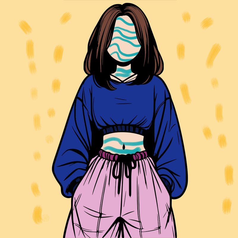realistic girl faceless with baggy pants and a crop top