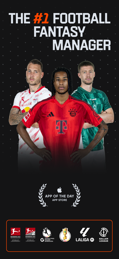 Kickbase - Fantasy Manager - Kickbase promotional screen highlighting its status as the number one football fantasy manager with official league logos