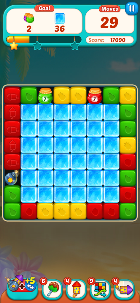 Fruit Cube Blast: Match 3 Game - Fruit Cube Blast puzzle board featuring colorful fruit blocks and ice cubes
