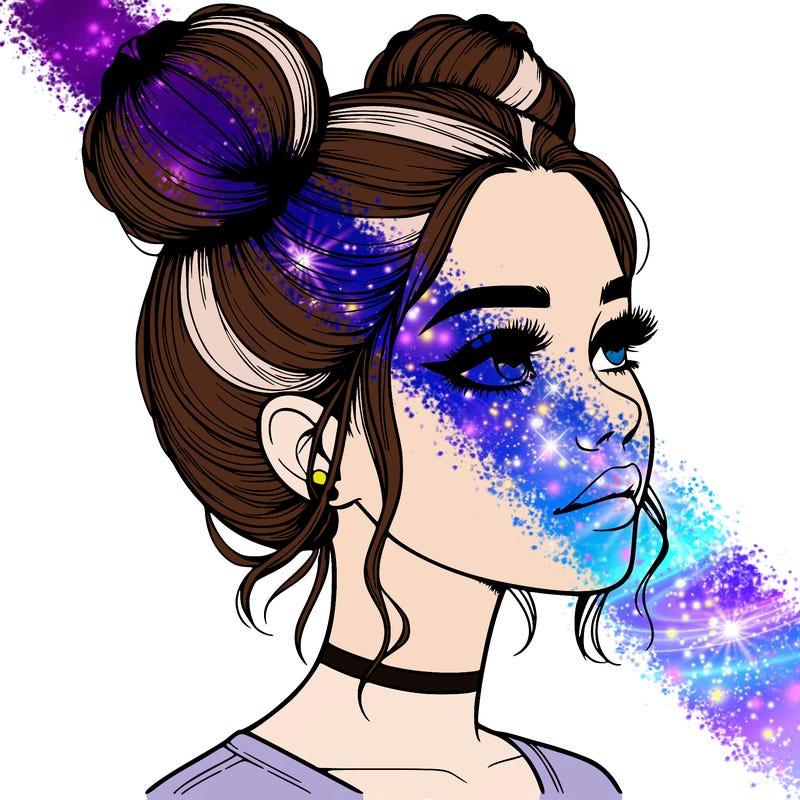 realistic girl with buns on the top of her head