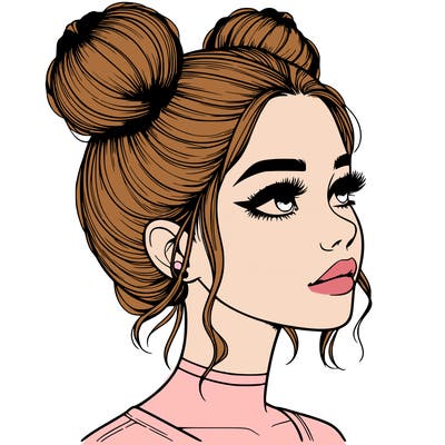 realistic girl with buns on the top of her head