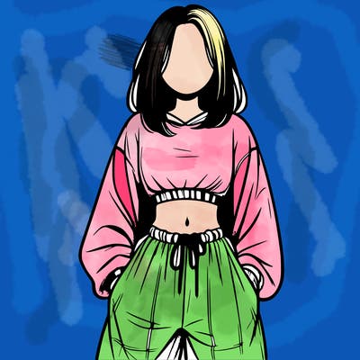 realistic girl faceless with baggy pants and a crop top