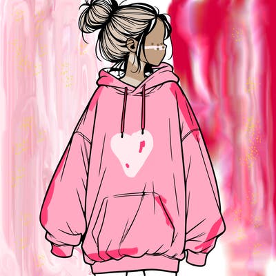 realistic girl with a oversized sweatshirt on and a bun