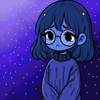 sad girl with glasses in a sweater