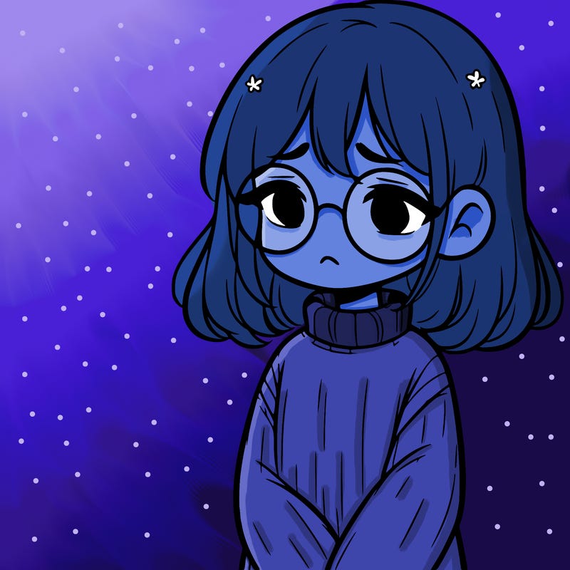 sad girl with glasses in a sweater