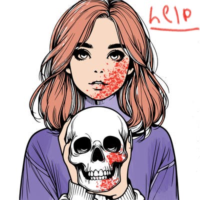 realistic girl holding a skull
