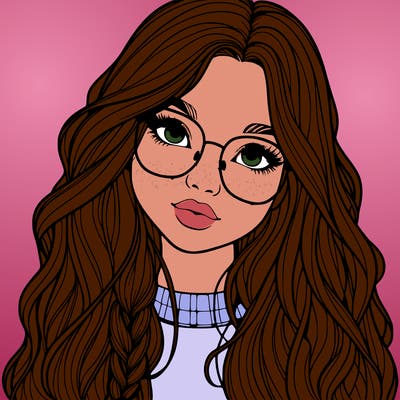 girl with long hair and freckles and glasses realistic