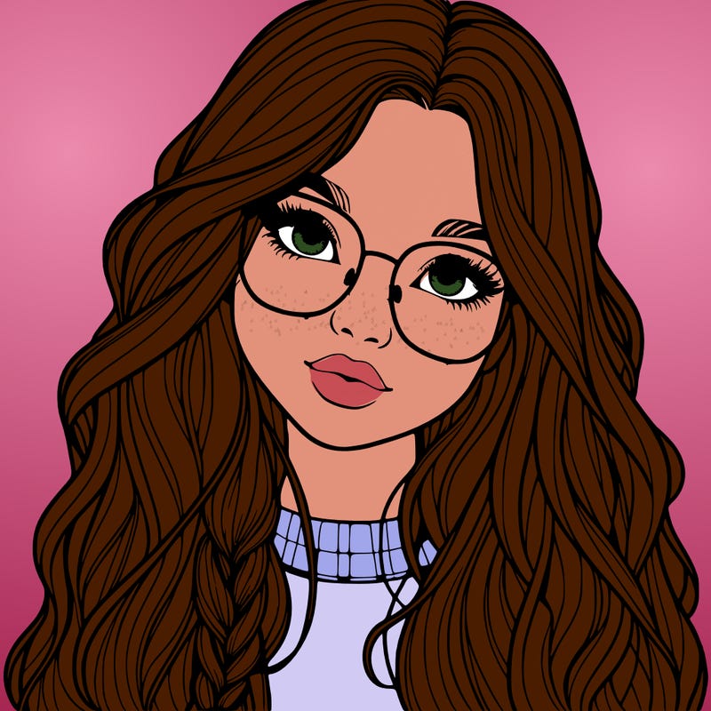 girl with long hair and freckles and glasses realistic