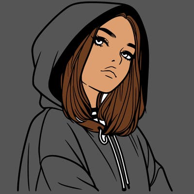 a realistic girl in a hoodie