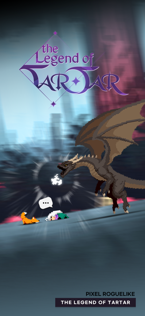The Legend of Tartar game splash screen with pixel art character and dragon