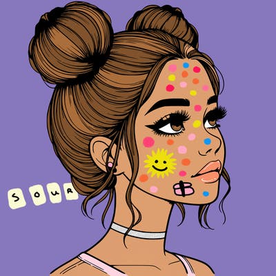 realistic girl with buns on the top of her head