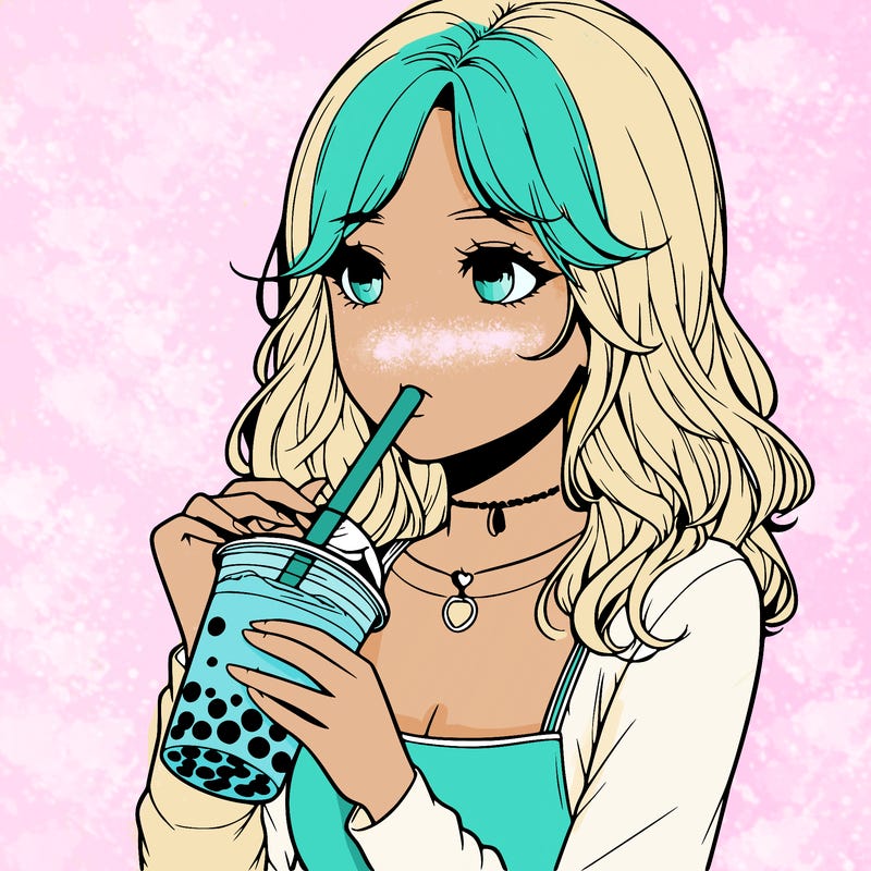 realistic girl drinking boba tea