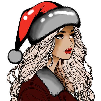 realistic girl in santa hat