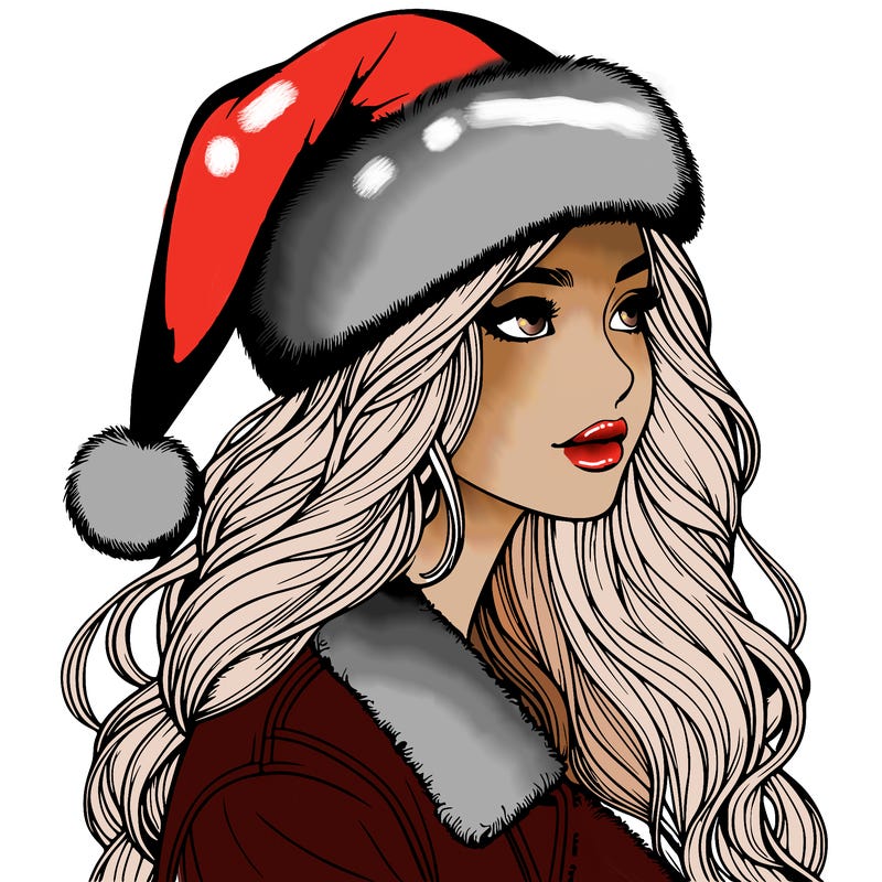 realistic girl in santa hat