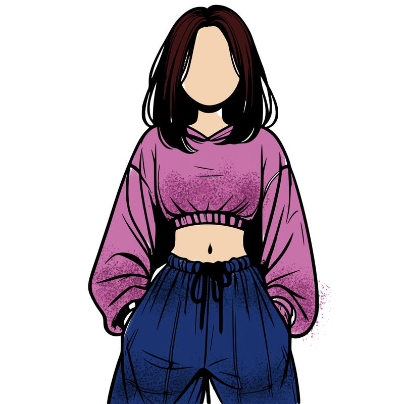 realistic girl faceless with baggy pants and a crop top