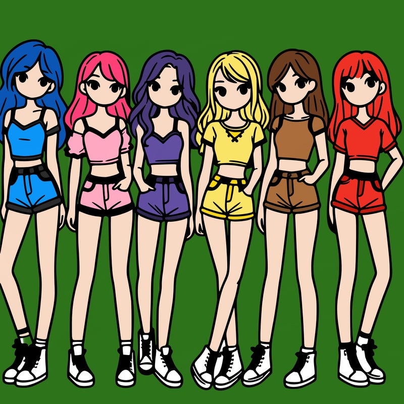 a group of girls wearing crop tops and shorts