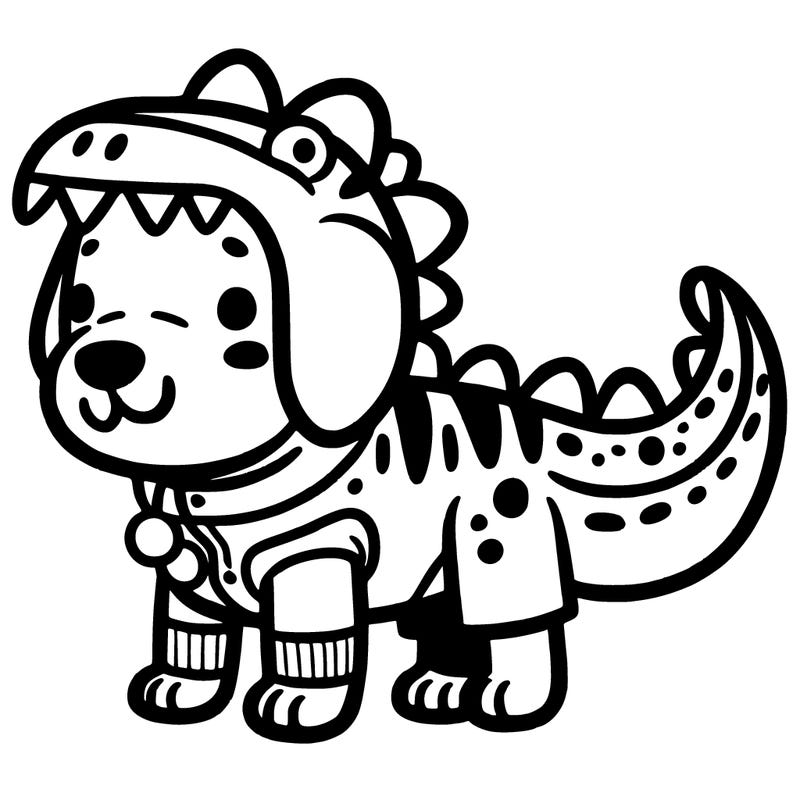 dog in a dinosaur costume